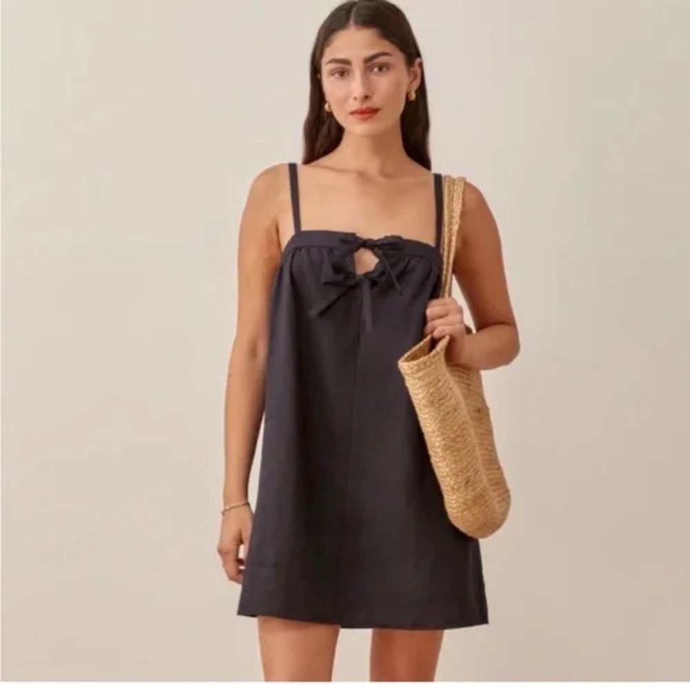 Reformation Black Winifred Linen Dress